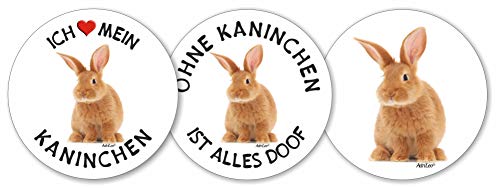 AdriLeo - Runde Aufkleber 3er-Set - Kaninchen - Deko Autoaufkleber Sticker Hase Nager von AdriLeo