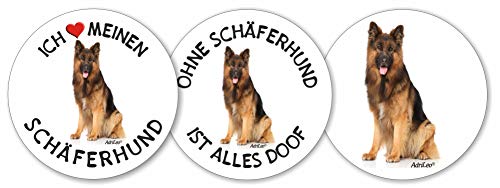 AdriLeo - Runde Aufkleber 3er-Set - Langhaar- Schäferhund - Deko Autoaufkleber Sticker Hund von AdriLeo