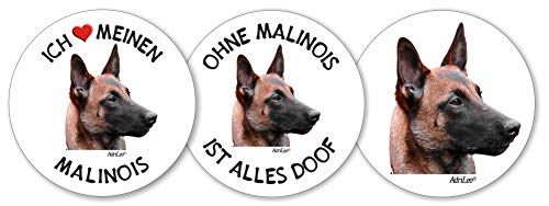 AdriLeo - Runde Aufkleber 3er-Set - Malinois - Deko Autoaufkleber Sticker Hund von AdriLeo