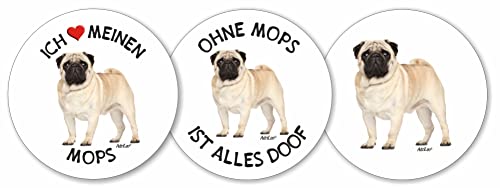 AdriLeo - Runde Aufkleber 3er-Set - Mops - Deko Autoaufkleber Sticker Hund AdriLeo - Runde Aufkleber 3er-Set - Mops - Deko Autoaufkleber Sticker Hund von AdriLeo