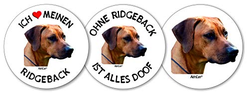 AdriLeo - Runde Aufkleber 3er-Set - Rhodesian Ridgeback - Deko Autoaufkleber Sticker Hund von AdriLeo
