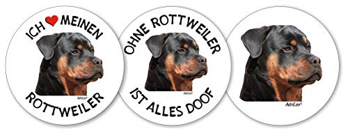 AdriLeo - Runde Aufkleber 3er-Set - Rottweiler - Deko Autoaufkleber Sticker Hund von AdriLeo