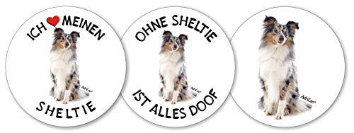 AdriLeo - Runde Aufkleber 3er-Set - Sheltie Shetland Sheepdog blue-merle - Deko Autoaufkleber Sticker Hund von AdriLeo