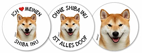 AdriLeo - Runde Aufkleber 3er-Set - Shiba Inu - Deko Autoaufkleber Sticker Hund von AdriLeo