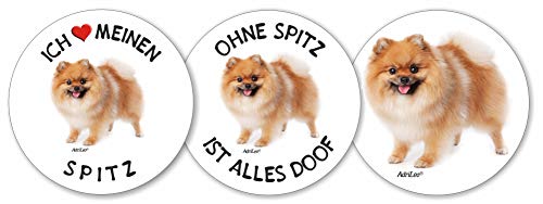 AdriLeo - Runde Aufkleber 3er-Set - Spitz - Deko Autoaufkleber Sticker Hund von AdriLeo