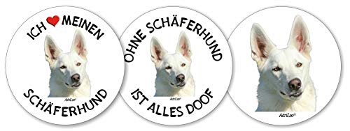 AdriLeo - Runde Aufkleber 3er-Set – Weißer Schäferhund - Deko Autoaufkleber Sticker Hund AdriLeo - Runde Aufkleber 3er-Set – Weißer Schäferhund - Deko Autoaufkleber Sticker Hund von AdriLeo