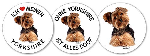 AdriLeo - Runde Aufkleber 3er-Set - Yorkshire Terrier - Deko Autoaufkleber Sticker Hund von AdriLeo