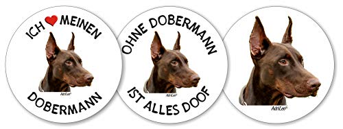 AdriLeo - Runde Aufkleber 3er-Set - brauner Dobermann - Deko Autoaufkleber Sticker Hund von AdriLeo