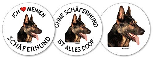AdriLeo - Runde Aufkleber 3er-Set - deutscher Schäferhund - Deko Autoaufkleber Sticker Hund von AdriLeo