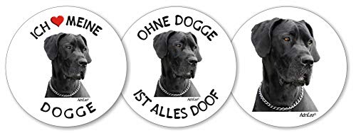AdriLeo - Runde Aufkleber 3er-Set - graue Deutsche Dogge - Deko Autoaufkleber Sticker Hund von AdriLeo