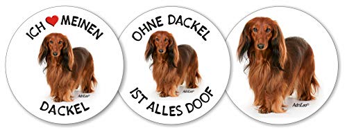 AdriLeo - Runde Aufkleber 3er-Set - roter Dackel Langhaarteckel - Deko Autoaufkleber Sticker Hund AdriLeo - Runde Aufkleber 3er-Set - roter Dackel Langhaarteckel - Deko Autoaufkleber Sticker Hund von AdriLeo