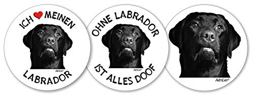 AdriLeo - Runde Aufkleber 3er-Set - schwarzer Labrador Retriever - Deko Autoaufkleber Sticker Hund von AdriLeo