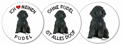 AdriLeo - Runde Aufkleber 3er-Set - schwarzer Pudel - Deko Autoaufkleber Sticker Hund von AdriLeo