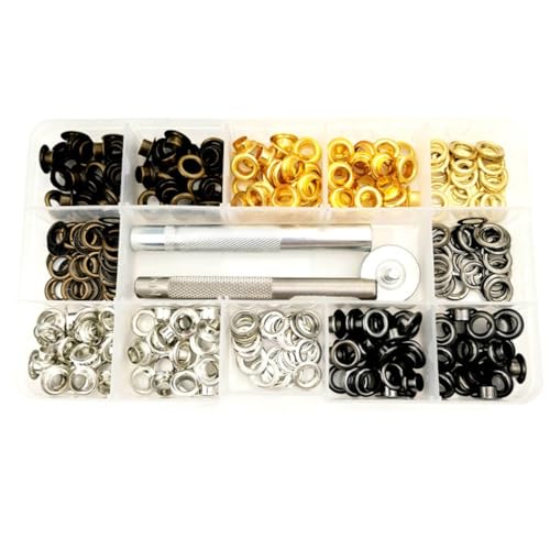 200 Stück 6 mm Ösen mit Stanzwerkzeug 4 Farben Metall Ösen Set für Planen Leder Gürtel Kleidung 200 Stück 6 mm Ösen mit Stanzwerkzeug 4 Farben Metall Ösen Set für Planen Leder Gürtel Kleidung von Adrosstoller