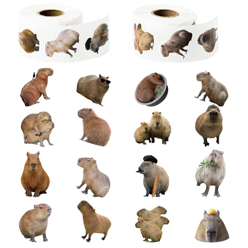 Adval9Vram Wasserschwein Realistische Aufkleber Rolle - 1000 Stück Capybara Selbstklebende Roller Sticker, Cartoon Tier Belohnungsaufkleber DIY Siegelaufkleber für Scrapbooking Laptop Party Tasche von Adval9Vram