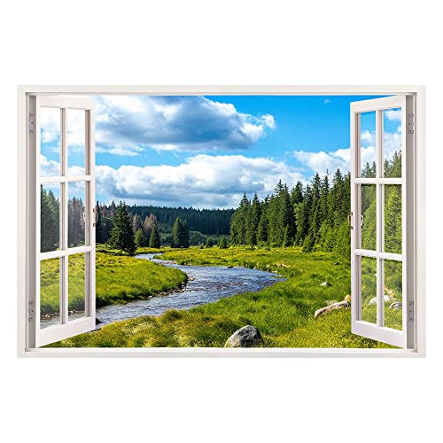 Leinwandbild mit Fensterblick – Berge und Fluß 60 x 40 cm - Keilrahmen mit Druck von Advertising & Displays Werbecenter Berlin GmbH