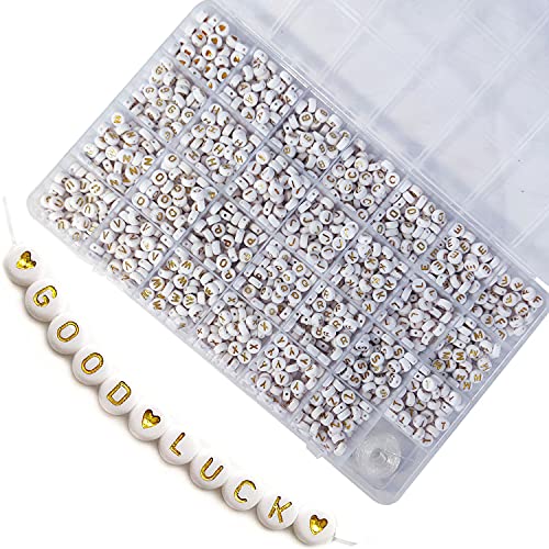 1400 Stück Rund Buchstabenperlen Zum Auffädeln 7x4mm Gold Buchstaben A-Z und Herz perlen für Armbänder Schmuck Basteln von Adwzy