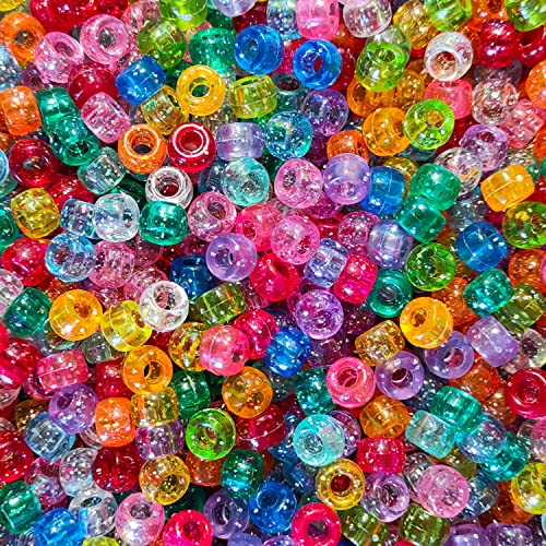 Gxadwzy 500 Stück Pony Beads 6x9mm Glitzer mit Großem Loch für Schmuck, Armbänder, Ketten, Schlüsselanhänger, Basteln von Adwzy