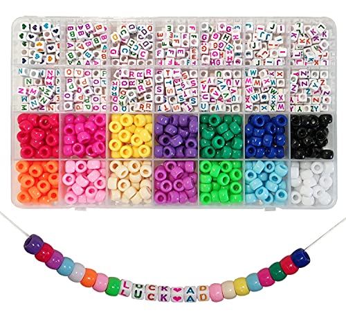 770 Stück Beads Kit, Pony Perlen,Buchstabenperlen A-Z Würfelperlen und Herzform Perlen für Name Armbänder Schmuckherstellung und Kunsthandwerk (Mehrfarbig) von Adwzy