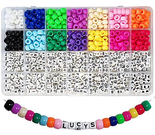 770 Stück Buchstabenperlen Set, Pony Perlen 6x9mm Bunte und Buchstabenperlen A-Z Würfelperlen mit Großem Loch für Armbänder Schmuck Basteln von Adwzy