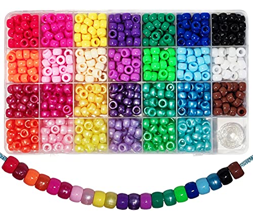 810 Stück Pony Beads 6x9mm Bunte Perlenglanz mit Großem Loch für Schmuck, Armbänder, Ketten, Schlüsselanhänger, Basteln (27 Farben) von Adwzy