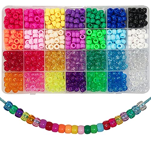 Gxadwzy 840 Stück Pony Beads 6x9mm Bunte Glitzer Transparent mit Großem Loch für Schmuck, Armbänder, Ketten, Schlüsselanhänger, Basteln (28 Farben) von Adwzy