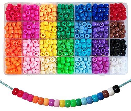 840 Stück Pony Beads 6x9mm Bunte mit Großem Loch für Schmuck, Armbänder, Ketten, Schlüsselanhänger, Basteln (28 Farben) von Adwzy