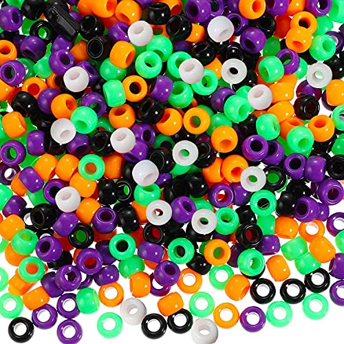 Gxadwzy 500 Stück Halloween Pony Beads 6x9mm Bunte mit Großem Loch für Schmuck, Armbänder, Ketten, Schlüsselanhänger, Basteln (5 Farben) von Adwzy