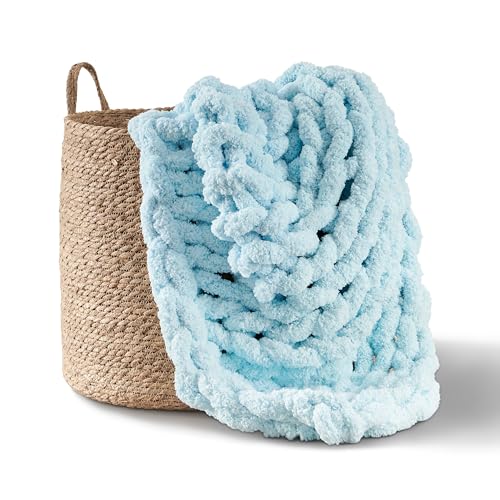 Adyrescia Grobstrickdecke, Überwurf, 100 % handgestrickt mit Jumbo-Chenille-Garn, 127 x 152,4 cm, Hellblau von Adyrescia