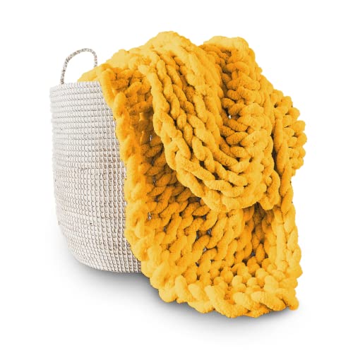 Adyrescia Grobstrickdecke, Überwurf, 100 % handgestrickt mit Jumbo-Chenille-Garn (152,4 x 203,2 cm, Erntegelb) von Adyrescia