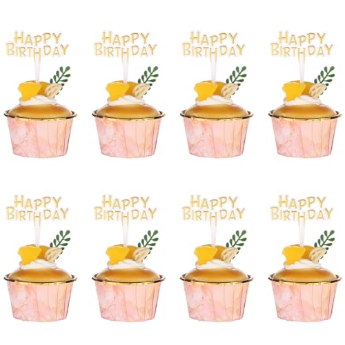 100 Stück Happy Birthday Cake Toppers Gold Mini Happy Birthday Cupcake Toppers Kleine Happy Birthday Cupcake Picks für Geburtstag Party Jahrestag Dekoration von Aeaocvo