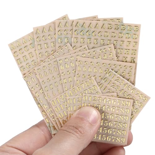 12 Blatt kleine Buchstaben und Zahlen Aufkleber, 0,3 cm Gold Buchstaben Kleine Alphabet Aufkleber Glitzer Selbstklebend für Nageldekoration DIY Handwerk Scrapbook von Aeaocvo