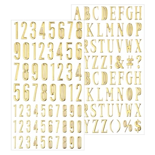 125 Stück Gold Buchstaben und Zahlen Aufkleber, 2 Blatt 3D Glitzer Alphabet Buchstaben Aufkleber für Scrapbooking Geschenkbox DIY Bastelarbeiten Kunstgestaltung von Aeaocvo