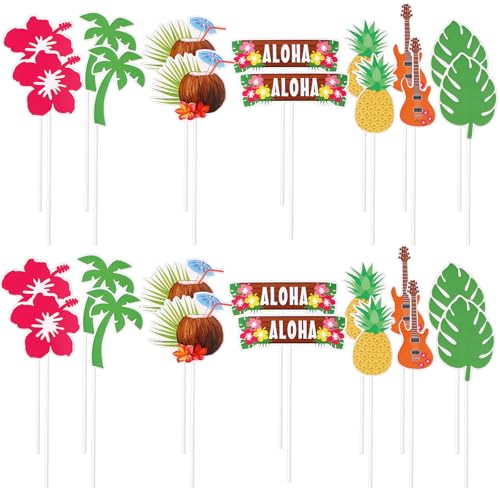 28 Stück Hawaii-Kuchendekorationen, Sommer-Strand-Stich-Cupcake-Topper, tropische Cupcake-Topper mit Ananas, Kokosnussbaum, Bananenblatt, Kokosnuss, für Strandparty 28 Stück Hawaii-Kuchendekorationen, Sommer-Strand-Stich-Cupcake-Topper, tropische Cupcake-Topper mit Ananas, Kokosnussbaum, Bananenblatt, Kokosnuss, für Strandparty von Aeaocvo