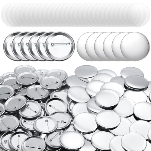 300 Sets Button Maker Supplies 5,7 cm runde Abzeichen-Knöpfe für 58 mm Knopfmacher, leere Knöpfe mit Metallabdeckung, Kunststoff-Knopfrückseite und transparenter Folie von Aeaocvo
