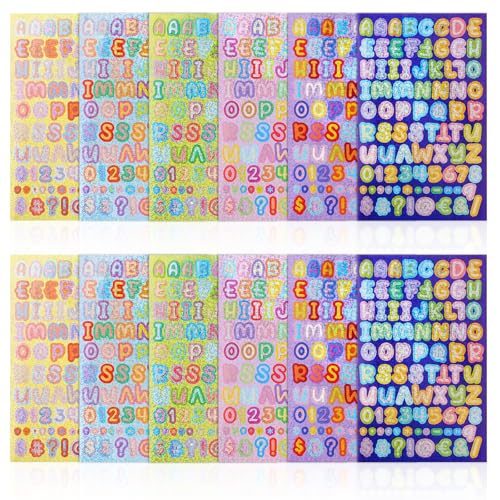 996 Stück Buchstaben Aufkleber, 12 Blatt Bunte Selbstklebende Buchstabenaufkleber für Scrapbooking, Scrapbook Alphabet Buchstabenaufkleber für Tassen Geschenke Box Karte Flasche Tastaturen von Aeaocvo