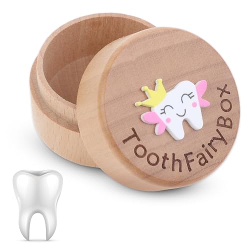 Aeaocvo Milchzahndose, Zahndose Milchzähne, Holz Personalisiert Rosa Milchzähne Zahnbox für Jungen, Mädchen, Kinder Zahnfee Geschenke, Milchzahndose Mädchen von Aeaocvo