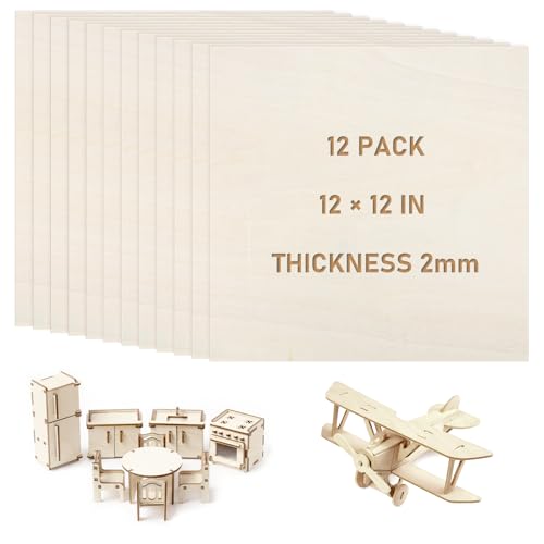 Lindenholzplatten, 30,5 x 30,5 x 0,2 cm dicke Holzplatten zum Basteln, quadratische, unlackierte Sperrholzplatten, 2 mm dickes Lindenholz zum Laserschneiden, Malen, DIY-Architekturmodelle, 12 Stück Lindenholzplatten, 30,5 x 30,5 x 0,2 cm dicke Holzplatten zum Basteln, quadratische, unlackierte Sperrholzplatten, 2 mm dickes Lindenholz zum Laserschneiden, Malen, DIY-Architekturmodelle, 12 Stück von Aeaocvo