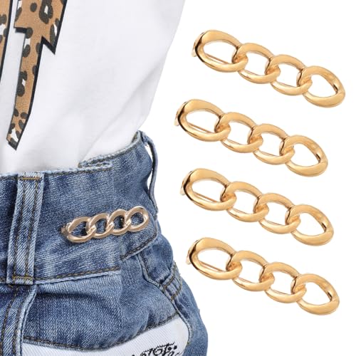 Wiederverwendbare Jeansknöpfe für lose Jeans, goldene Hosen-Clips zum Festziehen der Taille, kein Nähen, Hosen-Taillenstraffer, Metallknopfnadeln für Jeans, 4 Stück Wiederverwendbare Jeansknöpfe für lose Jeans, goldene Hosen-Clips zum Festziehen der Taille, kein Nähen, Hosen-Taillenstraffer, Metallknopfnadeln für Jeans, 4 Stück von Aeaocvo