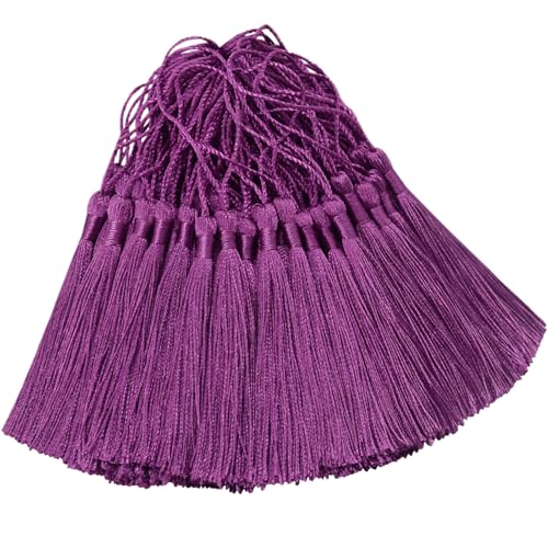 100 Stück Mini Seidig Quasten Anhänger Klein Basteln für DIY Lesezeichen Girland Armband Ohrring Kett Tasch Karte Schlüsselanhänger Geschenk Deko Personalisiert Frau Schmuck Zubehör (Aubergine) von AebDerp