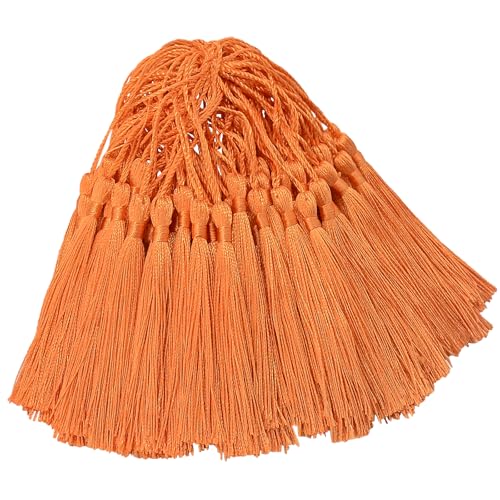 100 Stück Mini Seidig Quasten Anhänger Klein Basteln für DIY Lesezeichen Girland Armband Ohrring Kett Tasch Karte Schlüsselanhänger Geschenk Deko Personalisiert Frau Schmuck Zubehör (Orange) von AebDerp