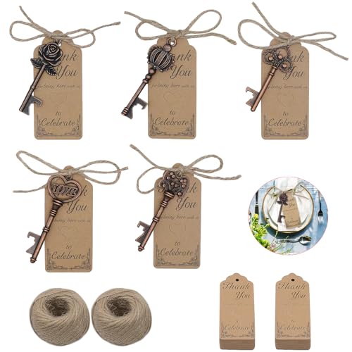 100 Stück Vintage Metall Schlüssel Flaschenöffner Gastgeschenk Set mit Danke Karte und Schnur für Party Hochzeit Schlüsselanhänger Geburtstag Rustikale Deko Klein Anhänger Geschenk Zubehör Gäste von AebDerp