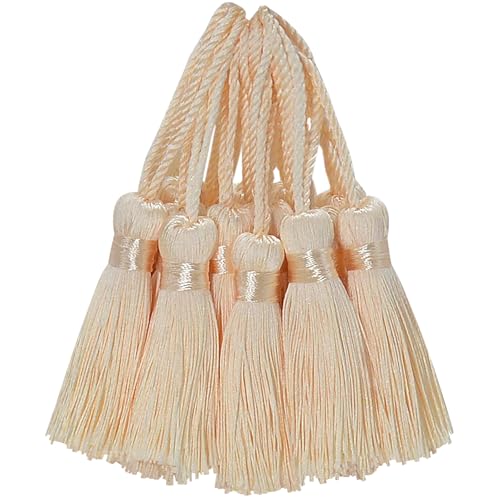 30 Stück Mini Seidige Quasten Anhänger Basteln Klein Stoff Hängend Zubehör für DIY Lesezeichen Frau Schmuck Schlüssel Kett Tasch Vorhang Personalisiert Hochzeit Geschenk Deko (Beige) von AebDerp