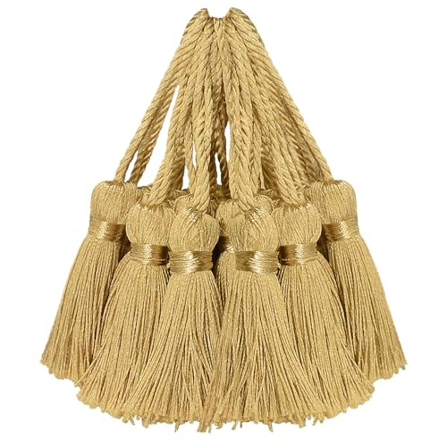 30 Stück Mini Seidige Quasten Anhänger Basteln Klein Stoff Hängend Zubehör für DIY Lesezeichen Frau Schmuck Schlüssel Kett Tasch Vorhang Personalisiert Hochzeit Geschenk Deko (Champagner) von AebDerp