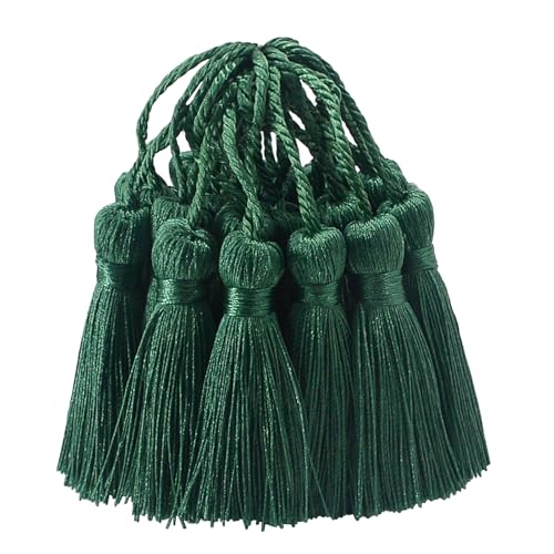 30 Stück Mini Seidige Quasten Anhänger Basteln Klein Stoff Hängend Zubehör für DIY Lesezeichen Frau Schmuck Schlüssel Kett Tasch Vorhang Personalisiert Hochzeit Geschenk Deko (Dunkel Grün) von AebDerp