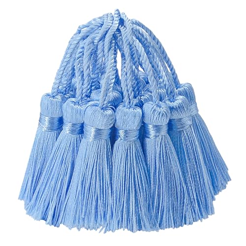 30 Stück Mini Seidige Quasten Anhänger Basteln Klein Stoff Hängend Zubehör für DIY Lesezeichen Frau Schmuck Schlüssel Kett Tasch Vorhang Personalisiert Hochzeit Geschenk Deko (Himmelblau) von AebDerp