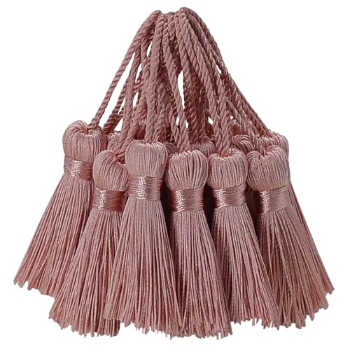 30 Stück Mini Seidige Quasten Anhänger Basteln Klein Stoff Hängend Zubehör für DIY Lesezeichen Frau Schmuck Schlüssel Kett Tasch Vorhang Personalisiert Hochzeit Geschenk Deko (Pulver Schälen) von AebDerp