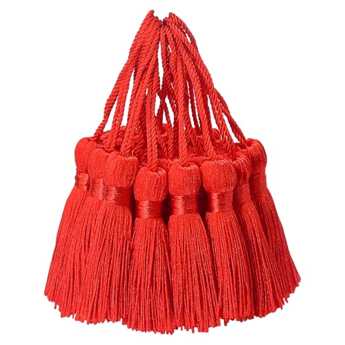 30 Stück Mini Seidige Quasten Anhänger Basteln Klein Stoff Hängend Zubehör für DIY Lesezeichen Frau Schmuck Schlüssel Kett Tasch Vorhang Personalisiert Hochzeit Geschenk Deko (Rot) von AebDerp