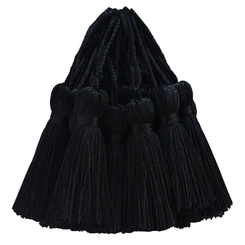 30 Stück Mini Seidige Quasten Anhänger Basteln Klein Stoff Hängend Zubehör für DIY Lesezeichen Frau Schmuck Schlüssel Kett Tasch Vorhang Personalisiert Hochzeit Geschenk Deko (Schwarz) von AebDerp