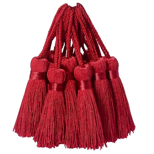30 Stück Mini Seidige Quasten Anhänger Basteln Klein Stoff Hängend Zubehör für DIY Lesezeichen Frau Schmuck Schlüssel Kett Tasch Vorhang Personalisiert Hochzeit Geschenk Deko (Weinrot) von AebDerp